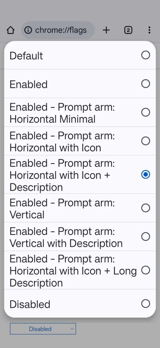 تنظیمات جدید موقعیت در کروم اندروید