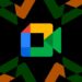 لوگوی Google Meet (مربع رنگارنگ با نماد دوربین) بر روی پسزمینهای با الگوی هندسی مشکی و رنگی.