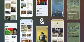 چندین تصویر صفحه نمایش گوشی هوشمند که ویژگی‌های مختلف برنامه Google Arts & Culture از جمله 'World Toon Video'، 'Art Chats' و 'PoemPostcards' را نشان می‌دهد.