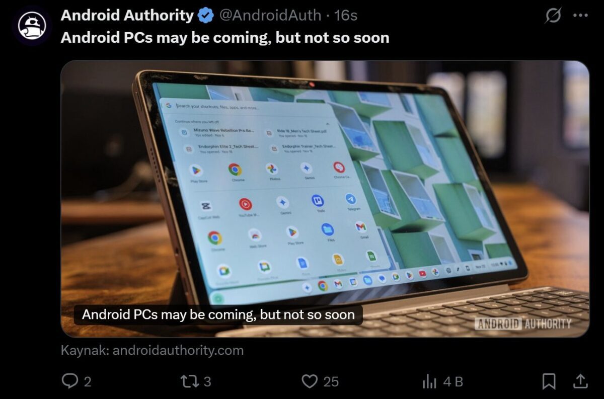 یک تبلت یا لپ‌تاپ اندرویدی که صفحه اصلی آن برنامه‌های اندرویدی را در یک رابط کاربری شبیه به دسکتاپ نمایش می‌دهد.