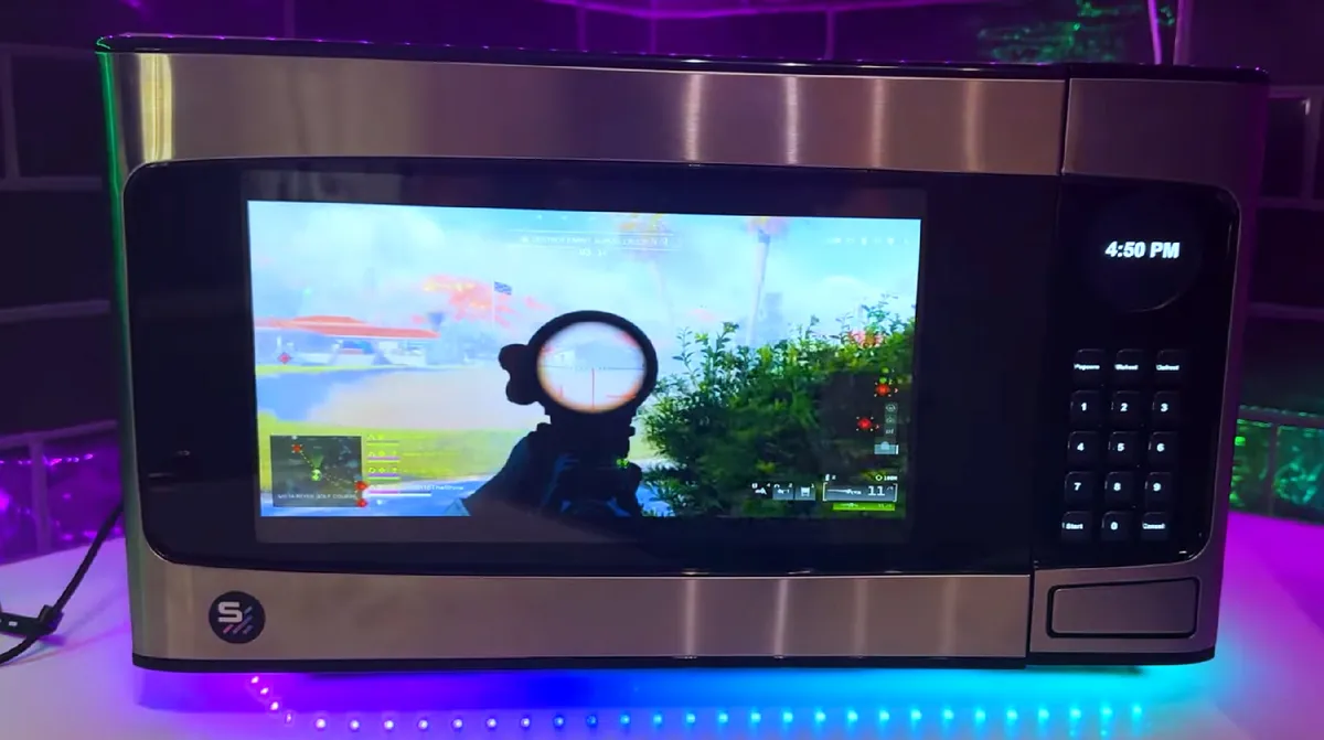 Microwave repurposed into slick custom All-in-One PC