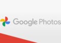لوگوی Google Photos (نماد آسیاب بادی چهار رنگ) در کنار متن خاکستری "Google Photos" بر روی پسزمینهای سفید با یک نوار قرمز مورب در پایین چپ.