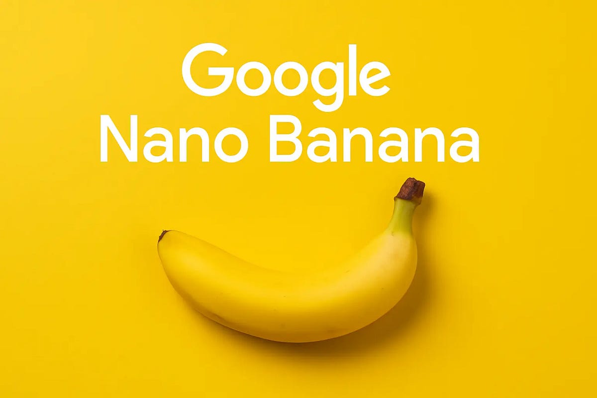 یک موز در مرکز یک پس‌زمینه زرد روشن با متن سفید "Google Nano Banana" در بالای آن.