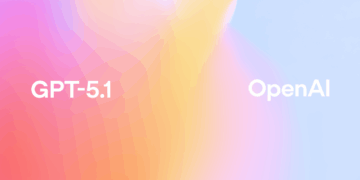 پس‌زمینه انتزاعی با گرادیانت محو و رنگارنگ (صورتی، نارنجی، آبی روشن) با متن سفید "GPT-5.1" در سمت چپ و "OpenAI" در سمت راست.