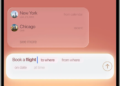 رابط کاربری با متن ورودی "Book a flight" که تکمیل خودکار هوش مصنوعی مقاصد اخیر مانند "New York" و "Chicago" را از تقویم پیشنهاد می‌کند.