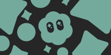 یک الگوی تکراری و انتزاعی با اشکال هندسی و یک نماد ابر/سرا به رنگ سبز آبی روی پس‌زمینه سیاه.