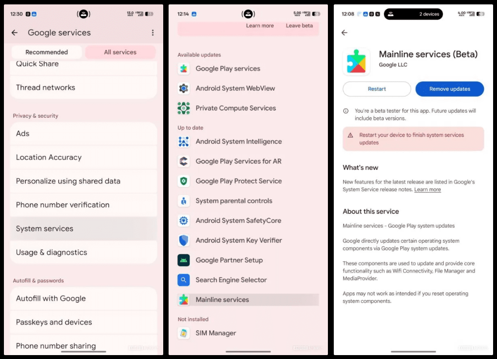 امکان حذف مستقیم آپدیت‌های Google Play System در اندروید فعال شد