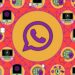 یک تصویر تکراری با الگوی شبکه‌ای به رنگ قرمز و نارنجی که آیکون واتساپ در مرکز و عناصر مرتبط با حریم خصوصی و امنیت سایبری در اطراف آن قرار دارد.
