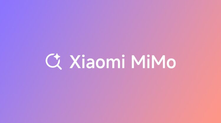 لوگوی سفید "Xiaomi MiMo" با یک آیکون جستجو/ستاره بر روی یک پس‌زمینه گرادیانتی بنفش و نارنجی.