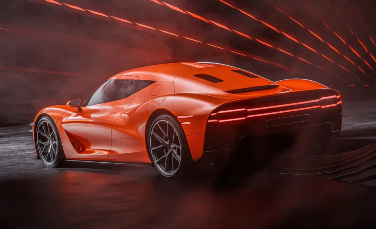 نمای عقب ابرخودروی نارنجی Genesis Magma GT