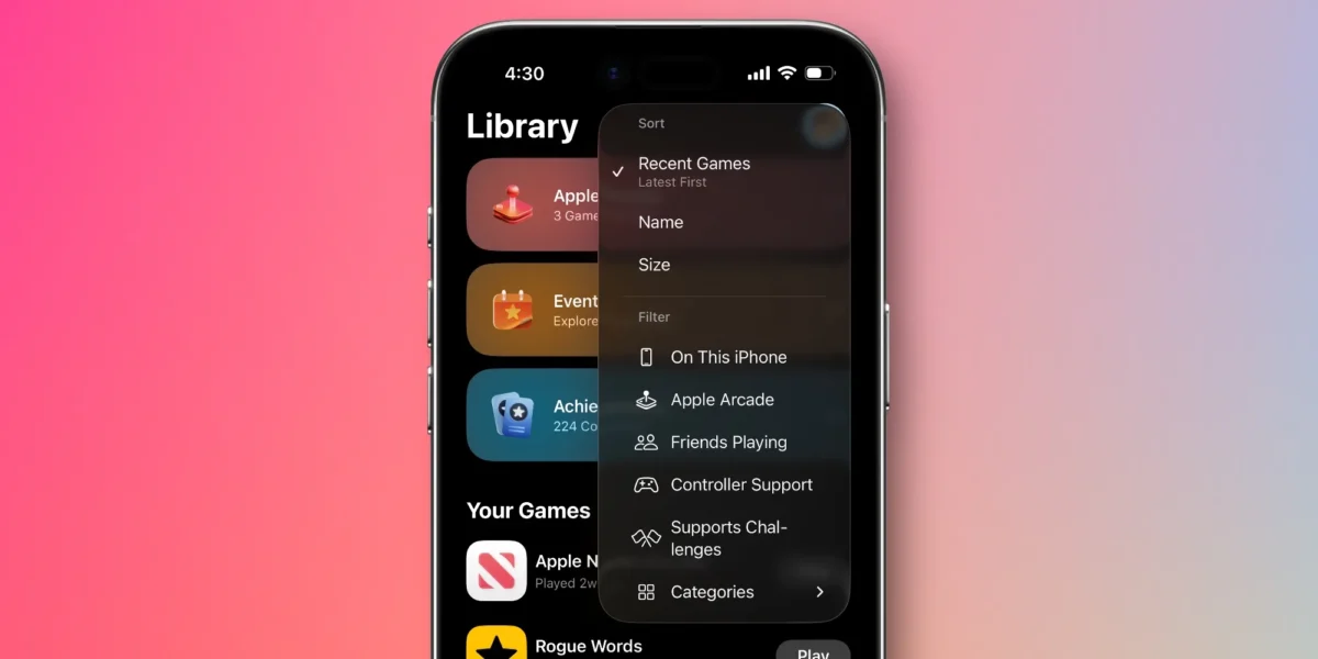 اپلیکیشن Games از دیگر ویژگی‌های جدید iOS 26.2 Beta 3