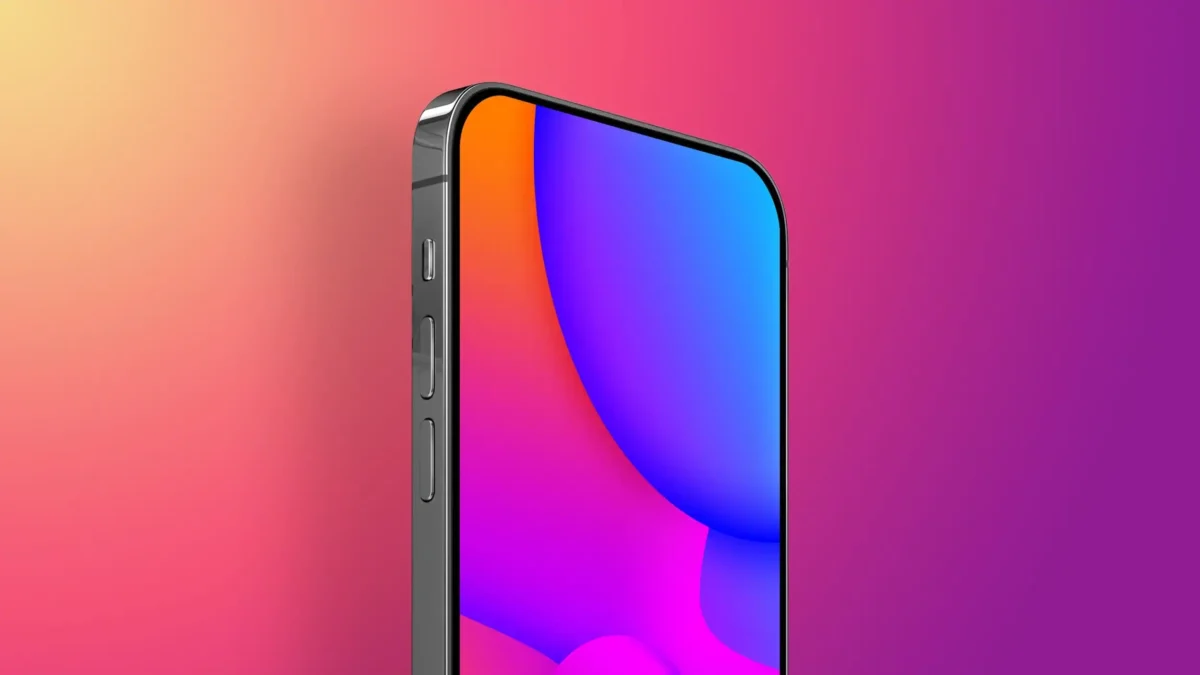 نمای نزدیک و زاویهدار از گوشه سمت چپ بالای یک آیفون بدون حاشیه و فاقد هرگونه بریدگی (ناچ) یا حفره دوربین