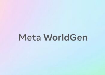 لوگوی Meta WorldGen به رنگ خاکستری تیره بر روی یک پس‌زمینه گرادیانتی روشن و پاستلی.