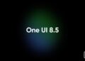 اسکرینشاتی با متن "One UI 8.5" در مرکز و پسزمینهای تیره با نورهای سبز و آبی محو.
