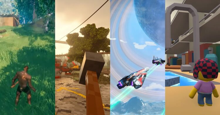 کلاژی از تصویر چهار بازی مختلف که توسط SIMA 2 انجام شدند؛ از ماینکرفت گرفته تا No Man's Sky