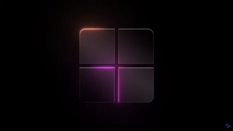 یک رندر مفهومی از لوگوی ویندوز در یک پس‌زمینه سیاه، که با خطوط نئونی صورتی و نارنجی درخشان برجسته شده است.