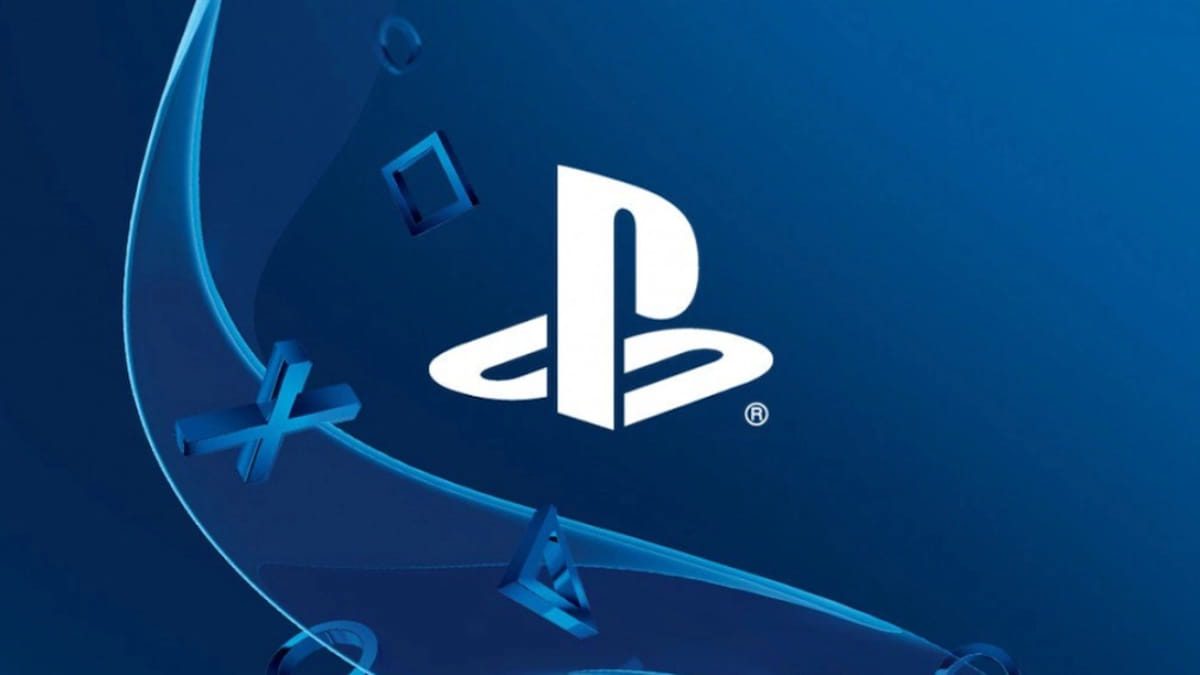 لوگوی رسمی PlayStation در مرکز با پس‌زمینه آبی گرادیانی و نمادهای دکمه‌های پلی‌استیشن، تمرکز بر هویت برند و فضای گرافیکی دیجیتال