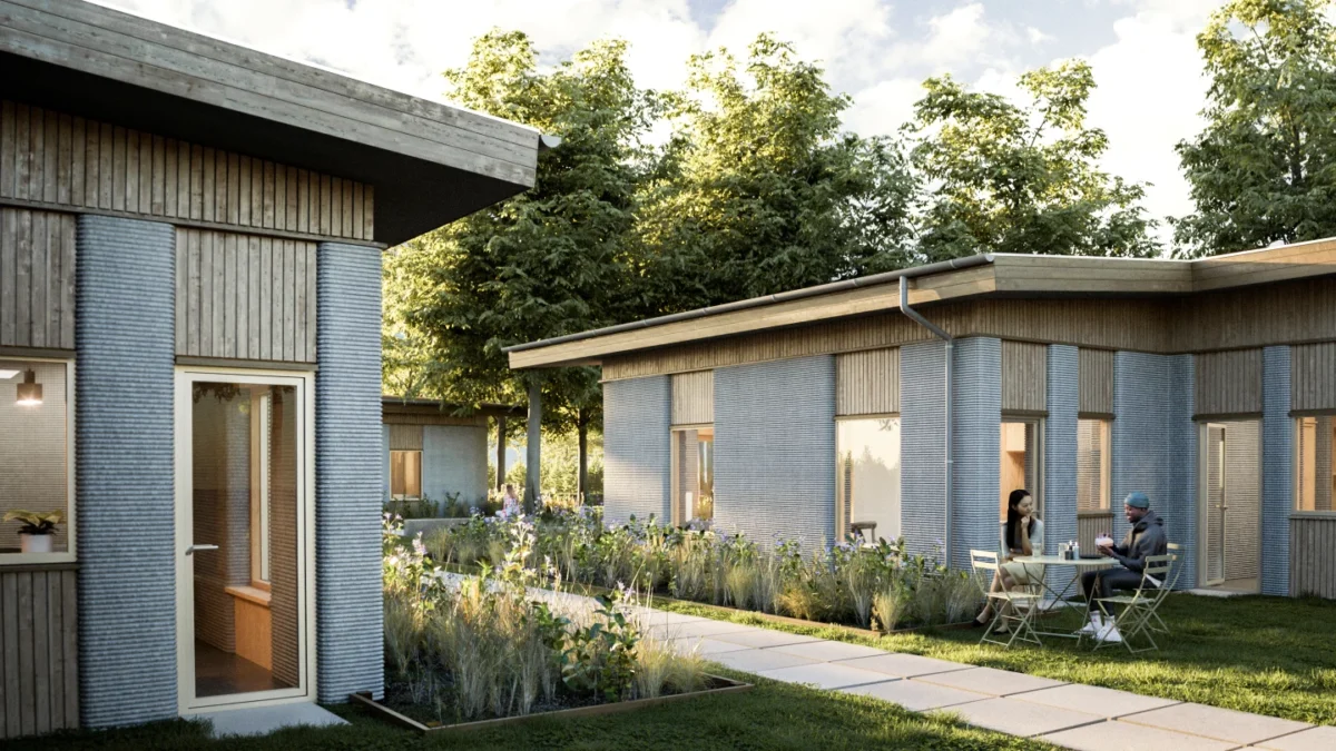 نمای بیرونی ساختمانهای چاپ سهبعدی پروژه اسکووسپورت