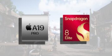 مقایسه نمادین لوگوی دو تراشه قدرتمند اپل A19 Pro و اسنپدراگون ۸ الیت نسل ۵.