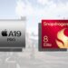 مقایسه نمادین لوگوی دو تراشه قدرتمند اپل A19 Pro و اسنپدراگون ۸ الیت نسل ۵.