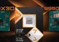 تصویر تبلیغاتی پردازندههای جدید رایزن (Ryzen 9 9950X3D2 و Ryzen 7 9850X3D) در کنار جعبه سری ۹۰۰۰.