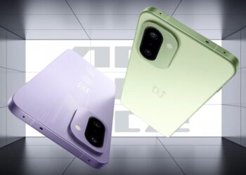 پوستر تبلیغاتی گوشی وان‌پلاس Ace 6T در دو رنگ سبز و بنفش با طراحی دوربین دوگانه.