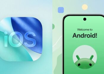 تصویر دوقسمتی که در سمت چپ لوگوی iOS و در سمت راست صفحه خوش‌آمدگویی یک گوشی اندرویدی را نشان می‌دهد.