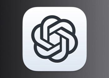 لوگوی رسمی و سیاه و سفید شرکت OpenAI در مرکز یک کادر با پس‌زمینه خاکستری تیره.