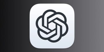 لوگوی رسمی و سیاه و سفید شرکت OpenAI در مرکز یک کادر با پس‌زمینه خاکستری تیره.