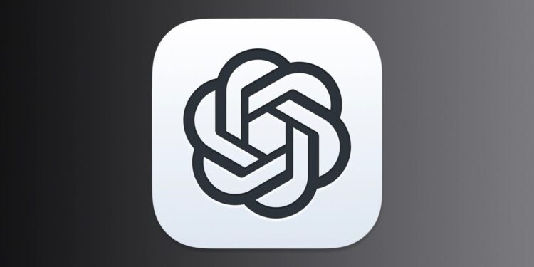 لوگوی رسمی و سیاه و سفید شرکت OpenAI در مرکز یک کادر با پس‌زمینه خاکستری تیره.