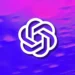 لوگوی رسمی ChatGPT با نشان نمادین گره‌ای سفید در مرکز، روی پس‌زمینه گرادیانی بنفش و آبی با افکت حرکتی دیجیتال