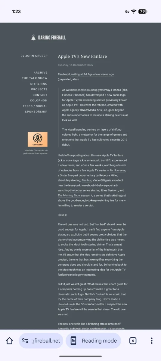 تحول در حالت مطالعه مرورگر کروم 