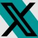 لوگوی X (سابق توییتر) به رنگ سیاه روی پس‌زمینه خاکستری روشن با یک نوار فیروزه‌ای پهن.