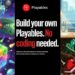 بنر تبلیغاتی YouTube Playables با نمایش نمونه بازی‌های رنگارنگ دوبعدی و سه‌بعدی، تاکید بر ساخت بازی بدون نیاز به کدنویسی