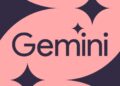 لوگوی تایپوگرافی جمنای (Gemini) با پسزمینه گرافیکی صورتی.