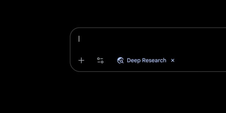 نوار ابزار قابلیت «Deep Research» در رابط کاربری هوش مصنوعی جمنای.