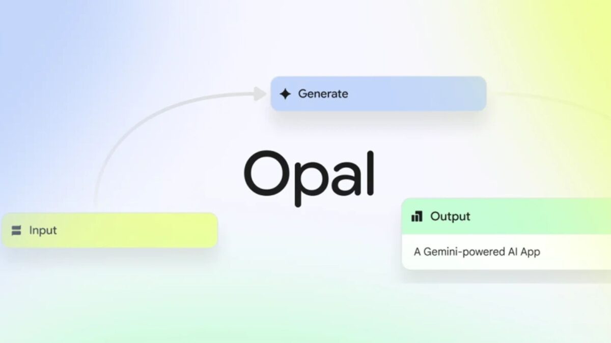 تصویر گرافیکی معرفی ابزار هوش مصنوعی "Opal" که نمودار جریان ورودی، پردازش و خروجی را نشان میدهد.