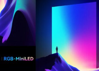 تصویر هنری و تبلیغاتی برای معرفی اولین مانیتور RGB Mini-LED شرکت HKC با نمایش طیف رنگی گسترده.