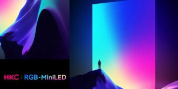 تصویر هنری و تبلیغاتی برای معرفی اولین مانیتور RGB Mini-LED شرکت HKC با نمایش طیف رنگی گسترده.