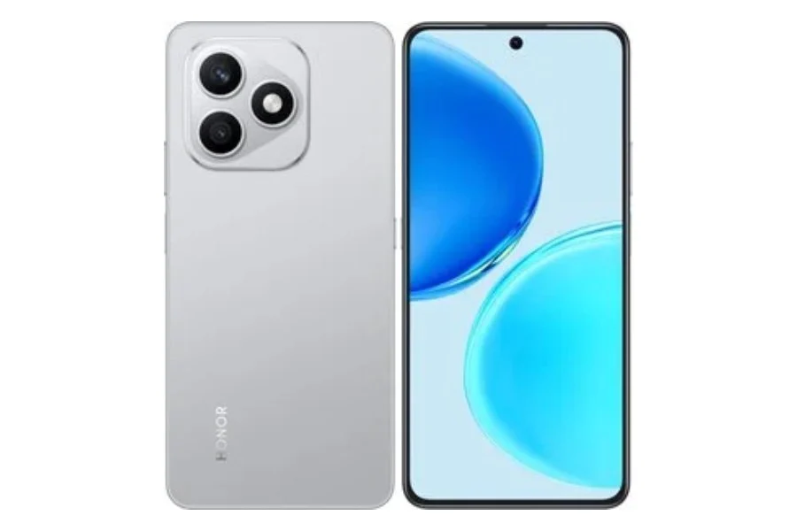 نمای جلو و پشت گوشی آنر X8d در رنگ نقره‌ای.