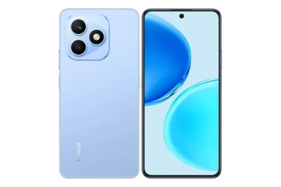 نمای جلو و پشت گوشی آنر X8d در رنگ آبی روشن.