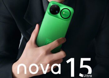 تصویر تبلیغاتی مدل Nova 15 Ultra هواوی با روکش سبز بافت‌دار در دست بازیگر چینی.