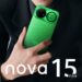 تصویر تبلیغاتی مدل Nova 15 Ultra هواوی با روکش سبز بافت‌دار در دست بازیگر چینی.