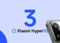 لوگوی عدد ۳ و عبارت Xiaomi HyperOS در کنار ماژول دوربین گوشی شیائومی.
