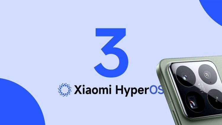 لوگوی عدد ۳ و عبارت Xiaomi HyperOS در کنار ماژول دوربین گوشی شیائومی.