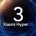 لوگوی عدد ۳ بزرگ سفید روی پس‌زمینه انتزاعی آبی و نارنجی با متن Xiaomi HyperOS.