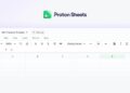 تصویر رابط کاربری Proton Sheets با یک جدول خالی و نوار ابزار در حال نمایش.