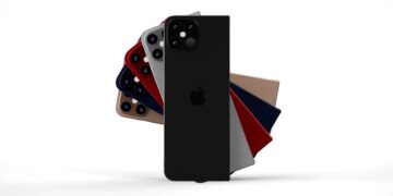 تصویر مفهومی از آیفون تاشو در رنگ‌های مختلف که به صورت بادبزنی کنار هم قرار گرفته‌اند.