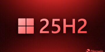 لوگوی ویندوز در کنار متن "25H2" در پسزمینه قرمز (مرتبط با خبر آپدیت ویندوز).