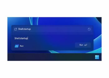 تصویر نزدیک از پنجره اجرای جدید و مدرن ویندوز ۱۱ با دستور Shell:startup.
